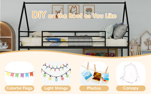 English Elm Metal Twin over Twin Bunk Bed Sturdy Heavy-Duty Frame with Silent Slats, 13" Guardrail & Ladder Black W1935P330797