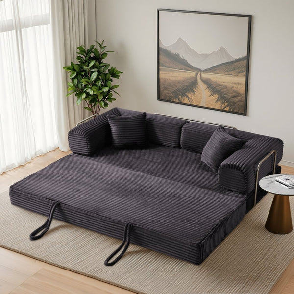 English Elm Compression Foldable Floor Sofa Bed Corduroy Futon with Foam Support for Small Spaces Dark Gray W3716P379184