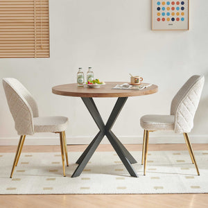 English Elm Off Boucle Cut-Out Dining Chairs with Gold Metal Legs, Ergonomic Sponge Cushion Set of 2, Elegant Supportive Design W1164P271251