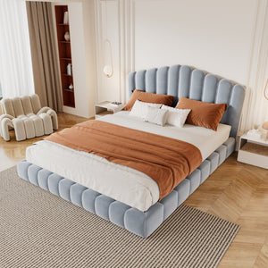 English Elm Velvet Queen Platform Bed Shell Headboard Quilted Frame Low Profile Bedroom BS701P360713C