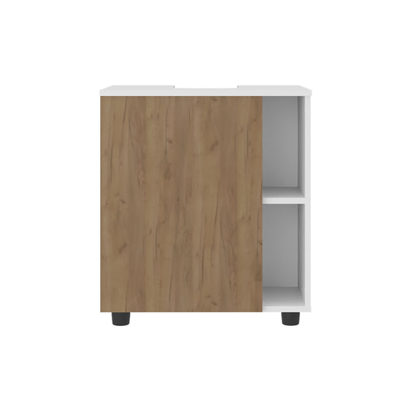 English Elm Storage Cabinet with 4 Shelves and Single Door, 24.4" H on Legs — Compact Bathroom Organizer, Eco-Friendly Compliance White+Natural 27.17 L x 21.65 W x 5.91 H B097P395866