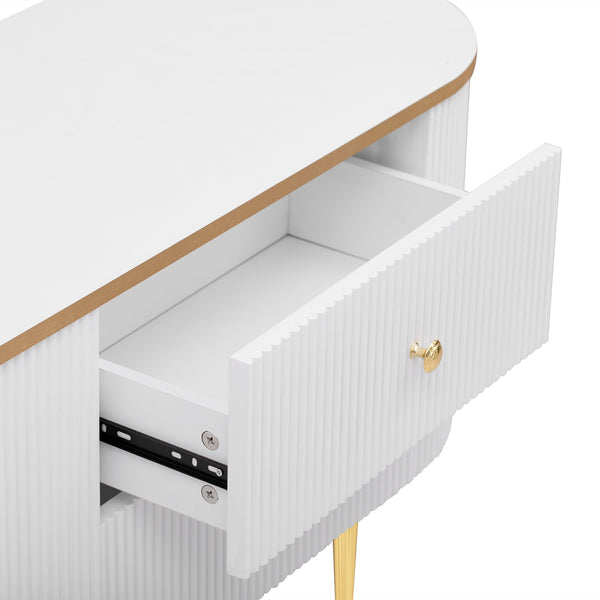 English Elm VIBE Curved Modern TV Stand for up to 80" TVs — 4 Drawers, Cabinet, Gold Trim & Metal Cone Legs SJ000133AAK