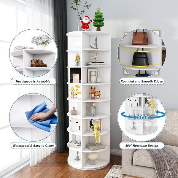 English Elm Rotating Seven Tier Shoe Tower Organizer Holds 28 Pairs with Spinning Base W2699P390458