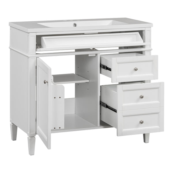 English Elm 36'' Modern Bathroom Vanity Set With Sink, Mirror & Open Shelves - Stylish Storage Solution! N710S236006K