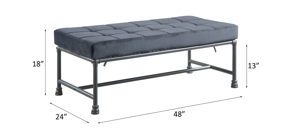English Elm Brantley Velvet Gray Bench with Sandy Finish, Memory Foam Seat & Back, KD Metal Frame, 300lb Capacity B2726P306887