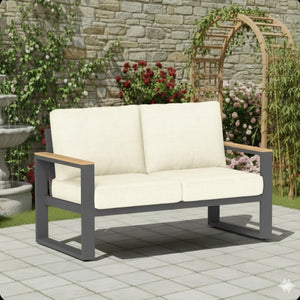 English Elm 52" Powder-coated Aluminum Outdoor Loveseat with Ergonomic Recline and Foam Cushions Beige+Black B082P455137