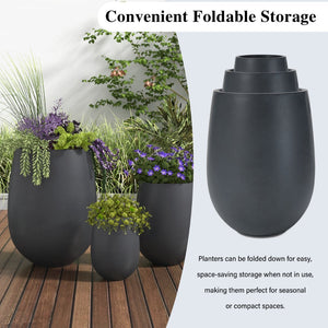 English Elm U_style Mgo Round Planter Set Three Piece Outdoor Patio Lightweight Modern Sculptural N711P406658B