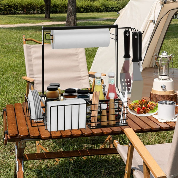 English Elm Outdoor Grill Station Caddy with Hooks Towel Holder Plate Storage for Cookouts W2181P481264