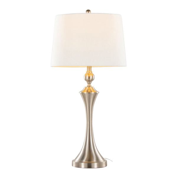 English Elm Flint 30" Contemporary Brushed Nickel Table Lamp Set of 2 with White Slub Linen Shades & USB Port B202P224214
