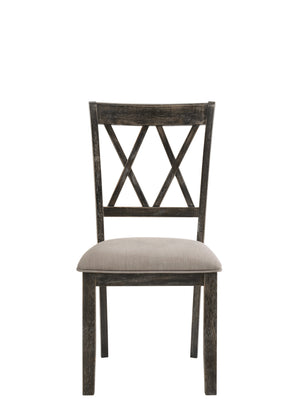 English Elm Claudia Elegant Beige Fabric Side Chair Set of 2 with Weathered Gray XX Backrest, Padded Seat B2726P264953