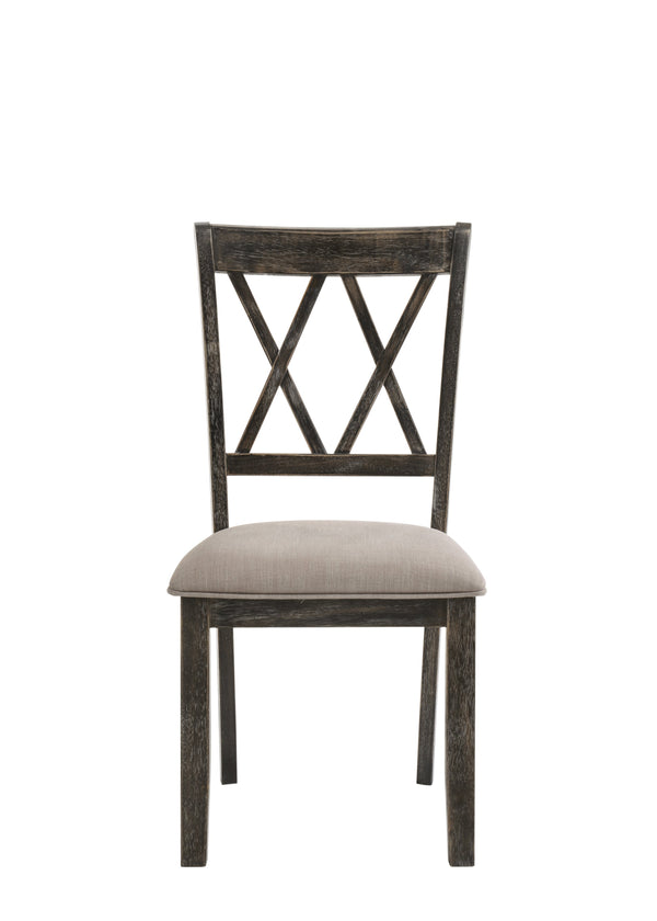 English Elm Claudia Elegant Beige Fabric Side Chair Set of 2 with Weathered Gray XX Backrest, Padded Seat B2726P264953