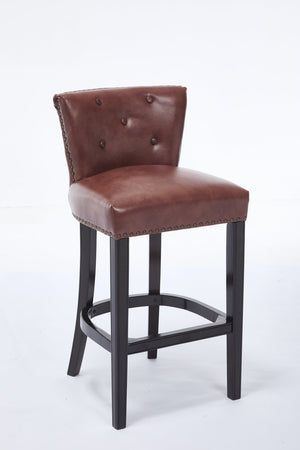 English Elm Bar Stools Set Of 2 - Stylish Brown Leather & Wood Design, 26" Height, Perfect For Dining & Bars W2195P290197