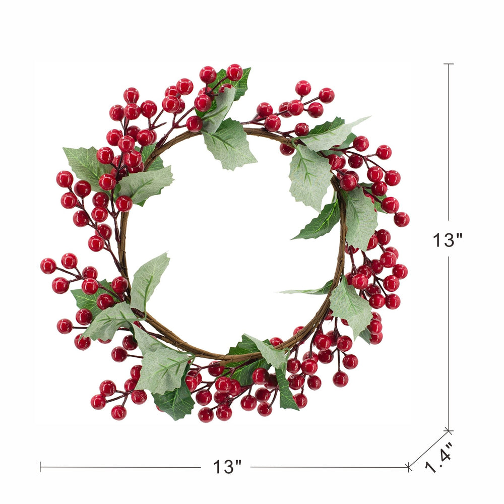 English Elm Set of 3 13" Red Berry Wreaths with Lifelike Green Holly Leaves — Festive, Durable Décor for Doorways and Mantels W2078P388017