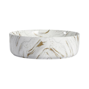 English Elm Ceramic Art Vessel Sink Above Counter – Elegant Gold Line Pattern, Durable Glaze, Easy-Clean Finish White+Gold W999P346769