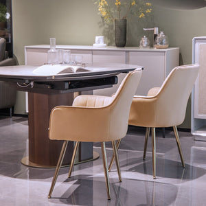 English Elm Velvet Mid-Back Dining Chairs Set of 2 with Gold Plated Legs, Plush Upholstery, Removable Cushions, Ergonomic Support Beige W3394P329173