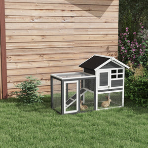 English Elm PawHut Heavy Duty 43" Steel Dog Crate with Wheels, Removable Tray, Top Access & Foldable Bowl Holder Grey+White W2225P217668