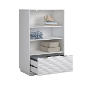 English Elm Bookcase With Drawer - Elegant White Finish, Gold Accents, Adjustable Shelves & Compact Design For Storage B356P402657