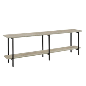 English Elm Celine 71" Console Table with Two Open Shelves, Durable Veneer Top & Black Steel Legs for Display Grey B365P397677