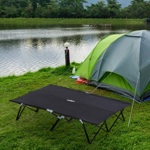 English Elm Outsunny Two Person Folding Cot Elevated Oxford Fabric Portable Camping Bed with Carry Bag W2225P217038