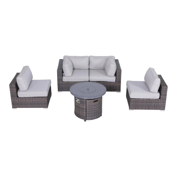 English Elm All-Weather 5-Piece Rattan Sectional Lounge Set With Fire Pit & Plush Cushions For Outdoor Comfort B120S00084