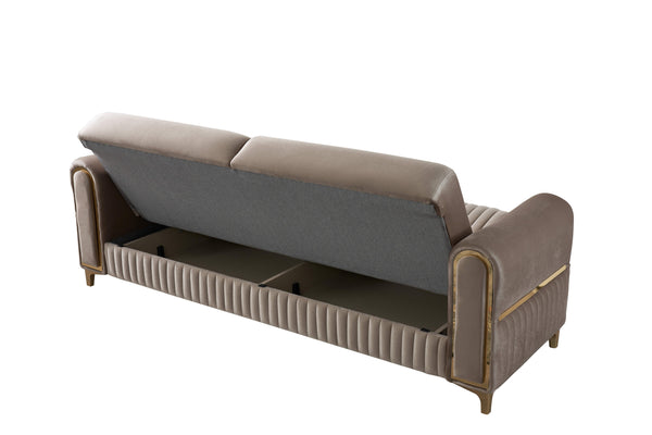 English Elm Melody Modern Contemporary Velvet 3-Piece Seating Set With Sleeper Functionality In Elegant Taupe B009S01957