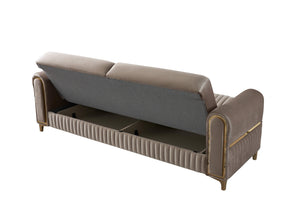 English Elm Melody Luxurious Velvet 2Pc Sofa & Loveseat Sleeper Set With Storage - Modern Taupe Elegance B009S01955