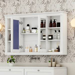 English Elm 47 Inch Wall Mounted Medicine Cabinet with Mirror Open Shelving and Adjustable Storage N710P363550K