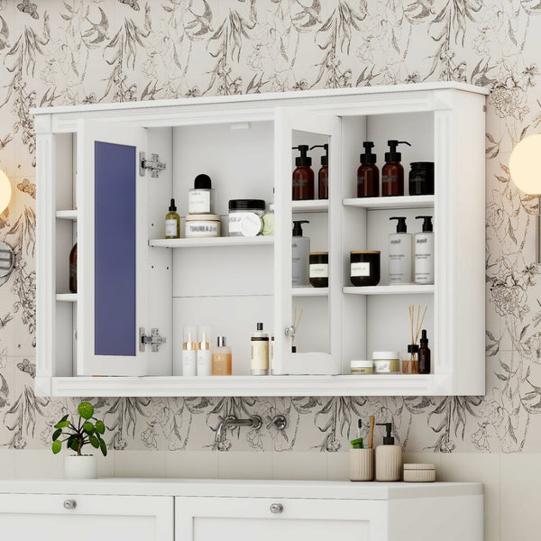 English Elm 47 Inch Wall Mounted Medicine Cabinet with Mirror Open Shelving and Adjustable Storage N710P363550K
