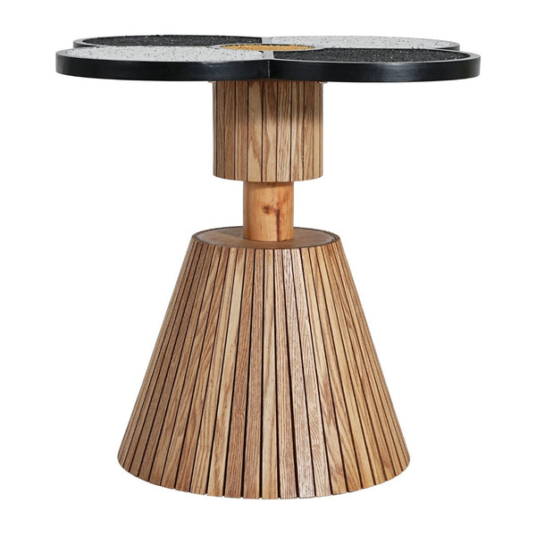 English Elm Unique Clover Shaped Stone Texture Side Table with Drawer Organic Sculptural Accent N770P355444N
