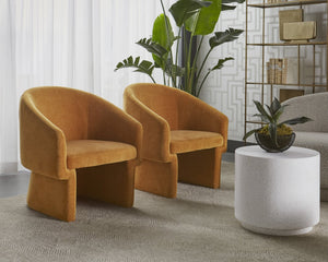 Sunpan LAURYN Lounge Chair - Contemporary Barrelback Design in Danny Amber Fabric for Ultimate Comfort 105965