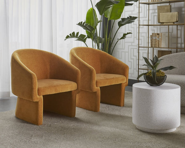 Sunpan LAURYN Lounge Chair - Contemporary Barrelback Design in Danny Amber Fabric for Ultimate Comfort 105965