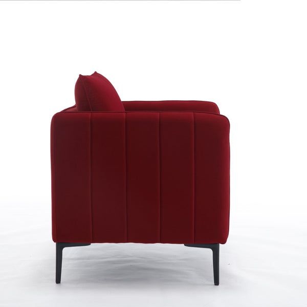 English Elm Accent Velvet Armchair Mid-century Modern Plush Seat with Metal Legs for Any Room Wine Red W3244P327125