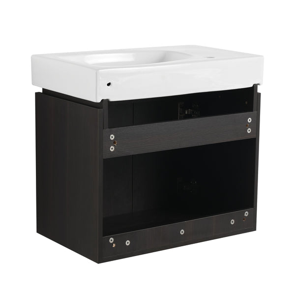 English Elm 24 Inch Bathroom Vanity Floating Ceramic Basin Sink Combo with Double-Door Wall-Mounted Storage Cabinet Durable Engineered Wood Modern Design Black W1972P190342