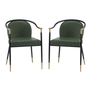 English Elm Christopher Knight Home® - Modern Upholstered Dining Chair with Gold-Tip Accents, Metal Armrests, Heathered Fabric, Set of Two Black+Green 35.75 L x 22.75 W x 22.5 H N776P195378G