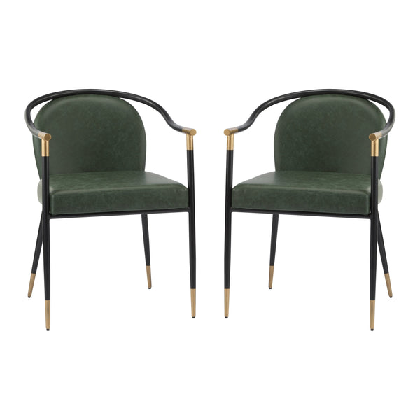 English Elm Christopher Knight Home® - Modern Upholstered Dining Chair with Gold-Tip Accents, Metal Armrests, Heathered Fabric, Set of Two Black+Green 35.75 L x 22.75 W x 22.5 H N776P195378G