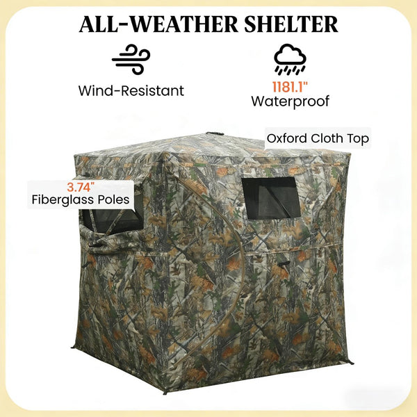 English Elm All-weather Pop up Hunting Blind with 270 Degree See Through Mesh Maple Camo T3971P486715