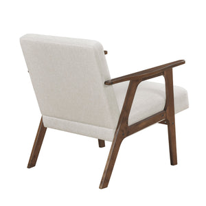 English Elm Modern Mid-Century Accent Chair Walnut Frame with Textured Linen Upholstery and Cushioned Seat Comfortfulness Beige 26.5 L x 23.5 W x 10 H B011P308028