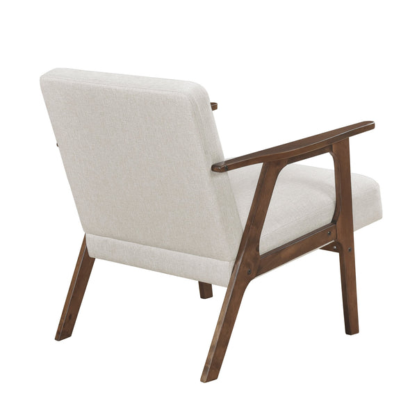 English Elm Modern Mid-Century Accent Chair Walnut Frame with Textured Linen Upholstery and Cushioned Seat Comfortfulness Beige 26.5 L x 23.5 W x 10 H B011P308028