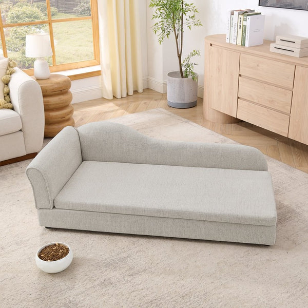 English Elm Oversized Pet Sofa Linen Upholstered Wave Backrest for Large Dogs Modern Living W487P430331