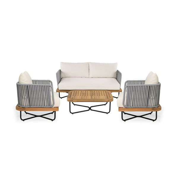 English Elm Christopher Knight Home® - Lucca Outdoor 4-Piece Acacia Wood & Rope-Woven Patio Set With Water-Repellent Cushions, Beige N773OC00017B