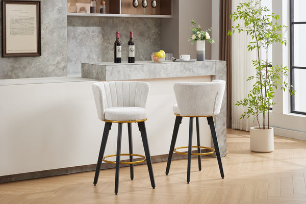 English Elm Counter Mid-Century Swivel Bar Stools Set of 2 — 360° Upholstered Seats, Metal Legs, Padded Comfort, Gold Accents Beige W2725P252443
