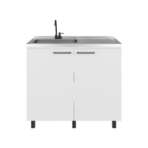 English Elm Napoles Freestanding Stainless Steel Utility Sink with Faucet and Storage Shelf White B070S00411