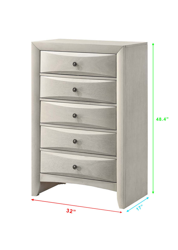 English Elm 1pc Modern Geometric Chest of Drawers with High-Gloss Finish, Sleek Hardware, Spacious Storage and Style White 33.5 L x 18.9 W x 51.1 H B2741P323491