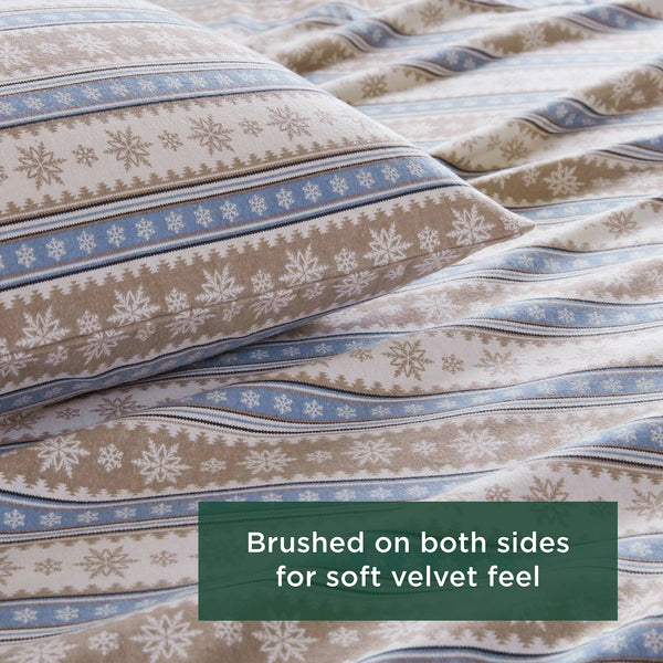 English Elm 3 Pcs Twin Sheet Set - Cozy Blue Snowflake Design, 100% Cotton Flannel For Warmth & Comfort B035P319779