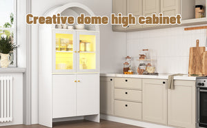 English Elm Modern MDF Dome Cabinet with LED Lotus Lamp, White Snack Storage, Space-Saving Eco Design, Chic Decor (96) W3226P279090