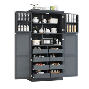 English Elm [assembly Included] Topmax Shaker Pantry Cabinet Tall Mdf Kitchen Storage with Pull-out Trays Gray SP000099AAE