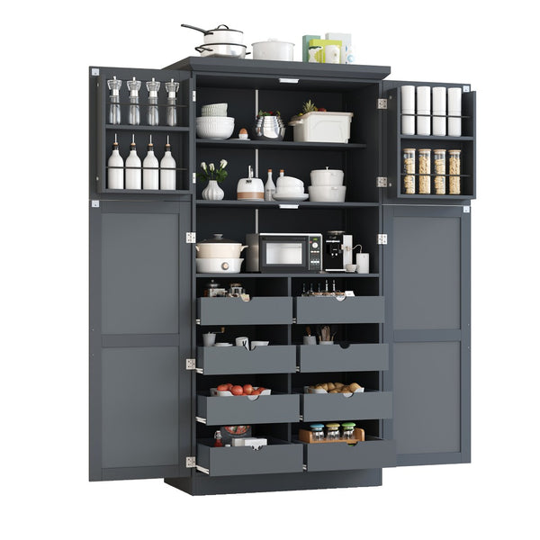 English Elm [assembly Included] Topmax Shaker Pantry Cabinet Tall Mdf Kitchen Storage with Pull-out Trays Gray SP000099AAE