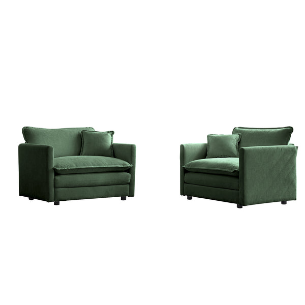 English Elm Accent Chenille Armchair Set of 2 — High-End Upholstered Living Room Side Chairs with Plush Toss Pillows, Durable Frame Green W714S00608