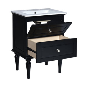 English Elm 24'' French-Style Bathroom Vanity with Ceramic Sink, Black Long Legs, 2 Drawers, Moisture-Resistant Elegance N710P195621B