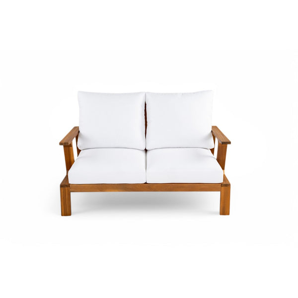English Elm 2 Piece Acacia Wood Outdoor Sofa Set with Coffee Table and Weather Resistant Cushions Teak,White N719P246159L